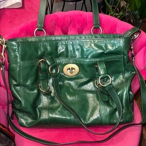 Green Patent Leather Turnlock Coach Satchel